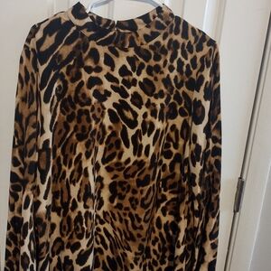 Leopard Print Long Sleeve Blouse - Brown/Black